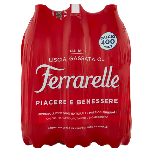 Ferrarelle Italian Sparkling Water, 6 x 1.5 Liter Plastic Bottle