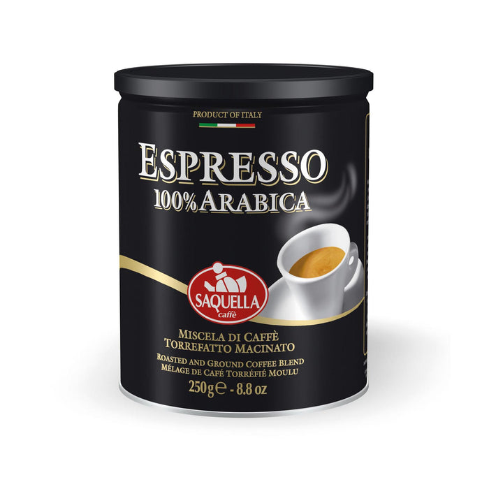 (Best By Dec 3 2023) Saquella Caffe Espresso 100% Arabica Tin, 8.8 oz | 250g