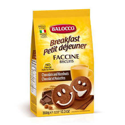 Balocco Faccine Biscuits, Chocolate & Hazelnut Cookies, 12.3 oz | 350g