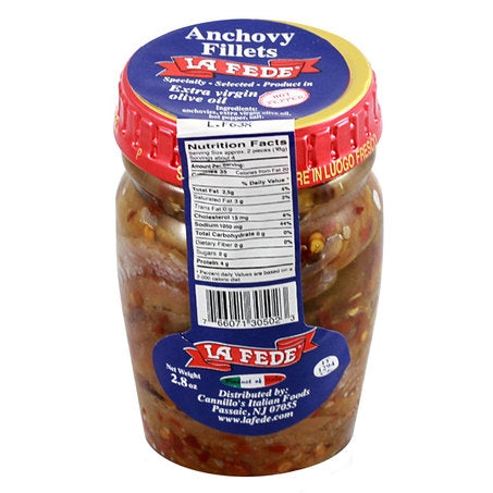 La Fede Anchovy Fillets in Oil With Hot Pepper, 2.8 oz Jar