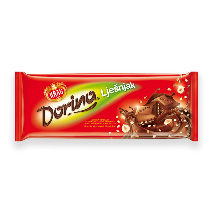 Kras Dorina Milk Chocolate with Hazelnut Bar, 7.7 oz | 220g