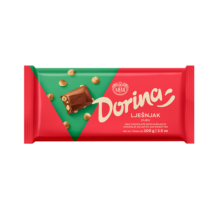 Kras Dorina Milk Chocolate with Whole Hazelnut Bar, 3.5 oz | 100g