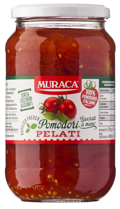 Muraca Hand Peeled Tomatoes, 100% Italian Tomatoes, Glass Jar, 19 oz | 580 ml