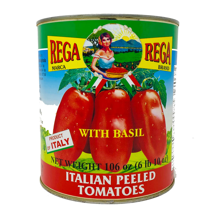 Rega Italian Peeled Tomatoes with Basil Leaf, 106 oz | 6 lbs 10 oz