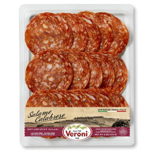 Veroni Pre-Sliced Salame Calabrese, Hot & Spicy, Made In Italy, 4 oz | 113 g