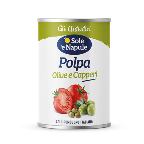 O Sole E Napule Chopped Tomatoes Alla Puttanesca, with Olives and Capers, 14 oz | 400g