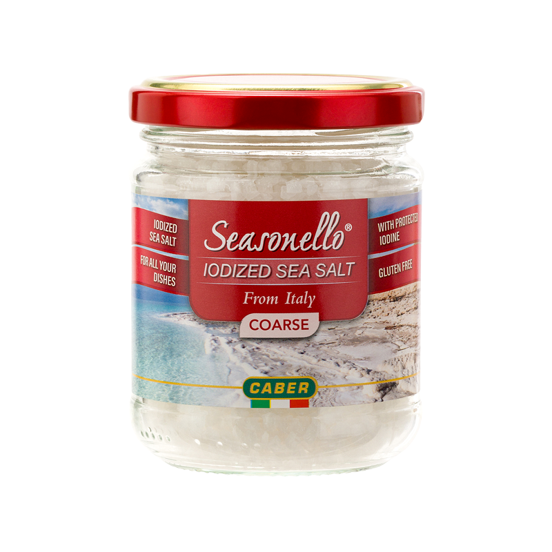 Seasonello Coarse Sea Salt with Iodine – 7.05 oz (200g) Glass Jar