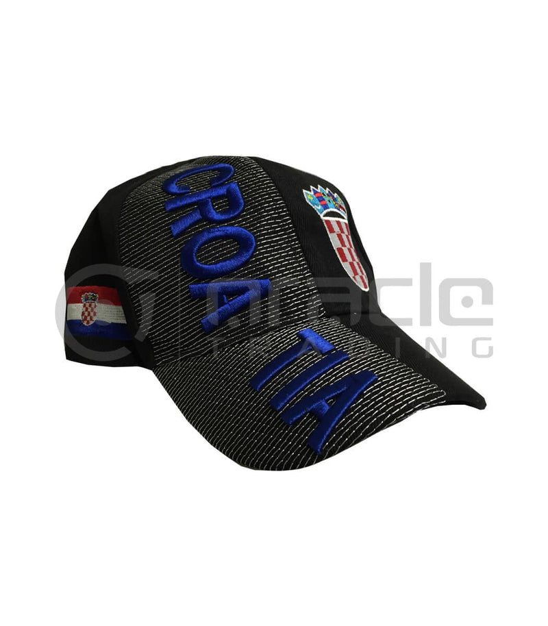 Black Croatia 3D Embroidery Hat - Adult Size