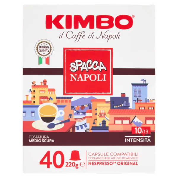 Kimbo Spacca Napoli Nespresso® Original Compatible Capsules, Intensity 10/13, Medium Roast, 40 Pack
