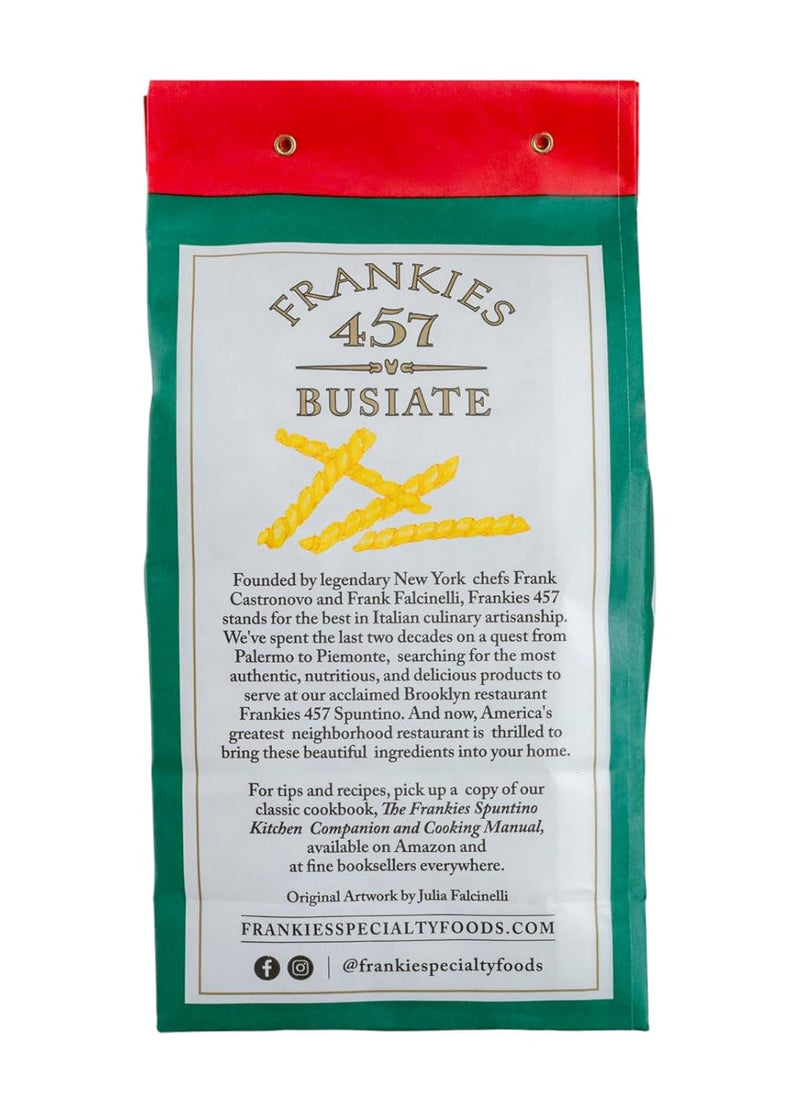 Frankies 457 Artisanal Busiate Pasta, USDA Organic, Non-GMO, 16 oz | 1 lb | Imported from Italy