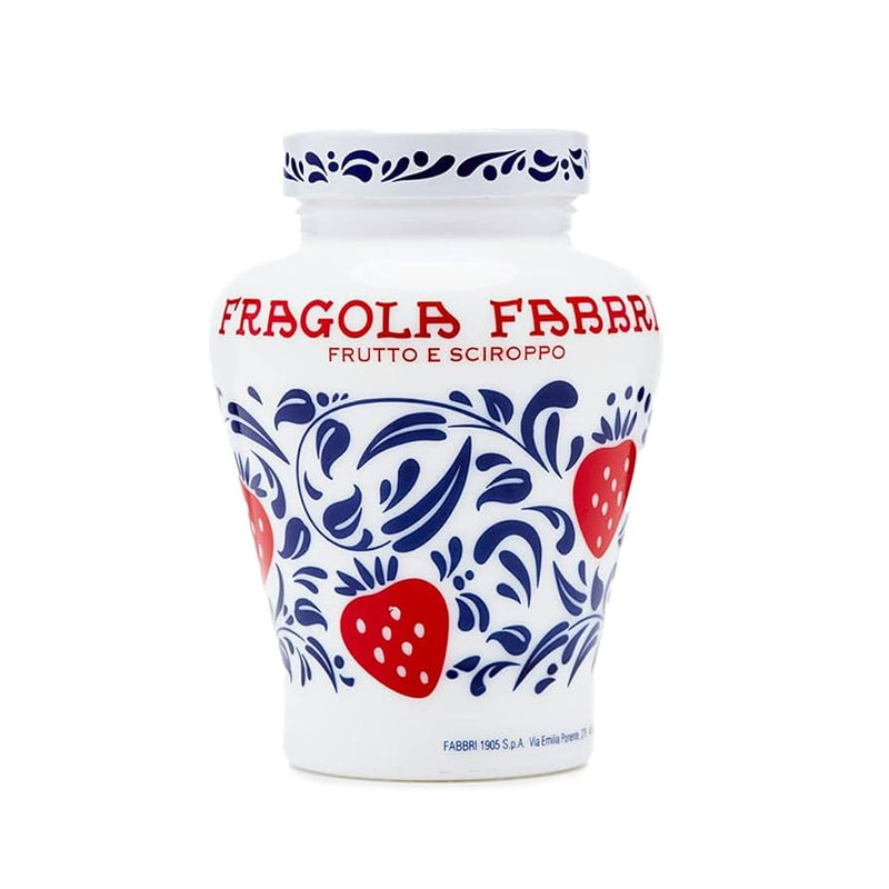 Jar with 'Fragola Fabri' branding on a white background