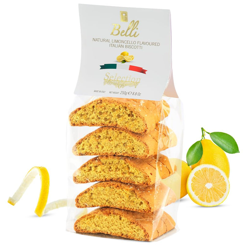 Belli Limoncello Flavored Cantuccini, Italian Biscotti, 8.8 oz | 250g