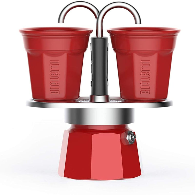 Bialetti Mini Express Color: Moka Set includes Coffee Maker 2-Cup (2.8 Oz) + 2  Glasses, Red, Aluminium