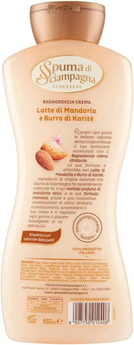 Spuma di Sciampagna Bodywash, Moisturizing Cream with Almond Milk, 650ml