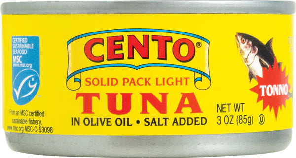 Cento Solid Pack Light Tuna in Pure Olive Oil Salt Added 3oz