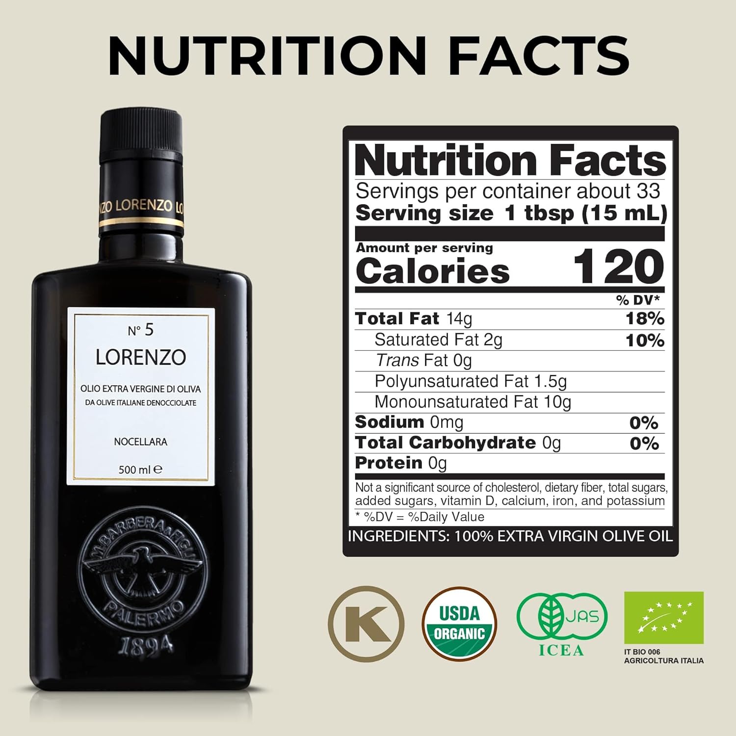 Lorenzo N. 5 Extra Virgin Olive Oil, Nocellara Del Belice, 16.9 fl