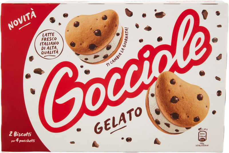 Algida Gocciole Sandwich, Vanilla Ice Cream with Chocolate Chips between Two Chocolate Chip Biscuits, Fresh Italian Milk, Palm Oil and Colorant Free, 4 x 154 ml (Frozen)