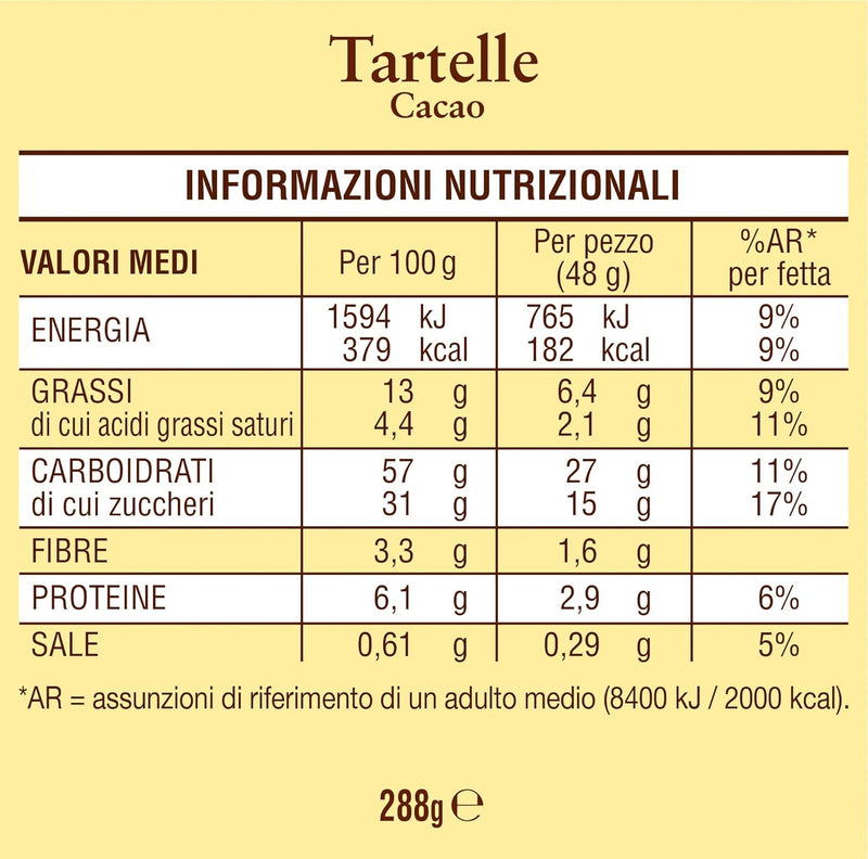 Mulino Bianco Tartelle Cocoa, Apricot Jam Stuffed Patties, Pack of 6, 288g