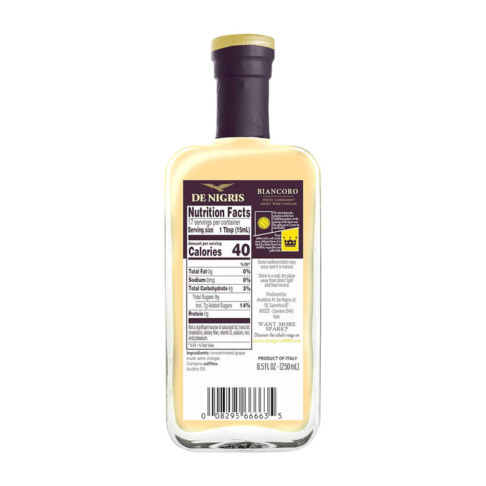 De Nigris Biancoro Sweet WIne Vinegar, 8.5 FL OZ | 250 mL
