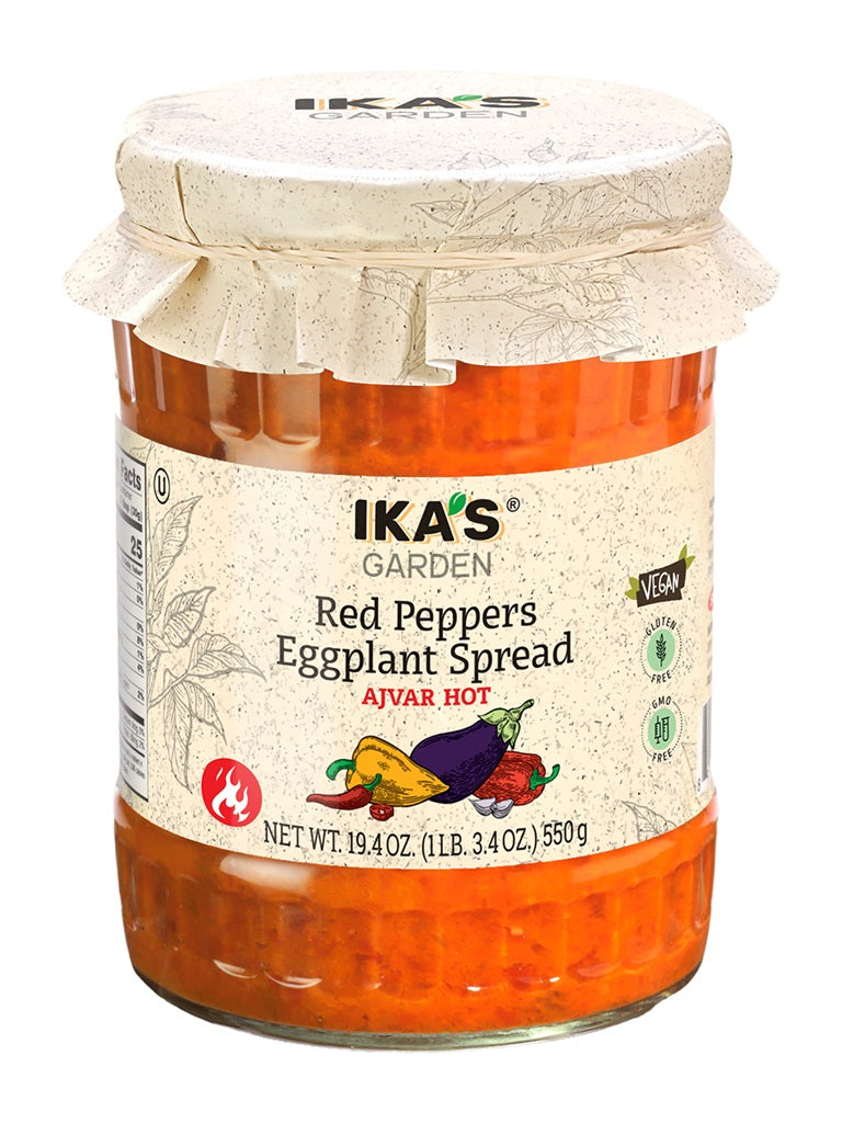 Ika's Garden Red Peppers Eggplant Spread, Ajver Hot, 19.4 oz | 550g