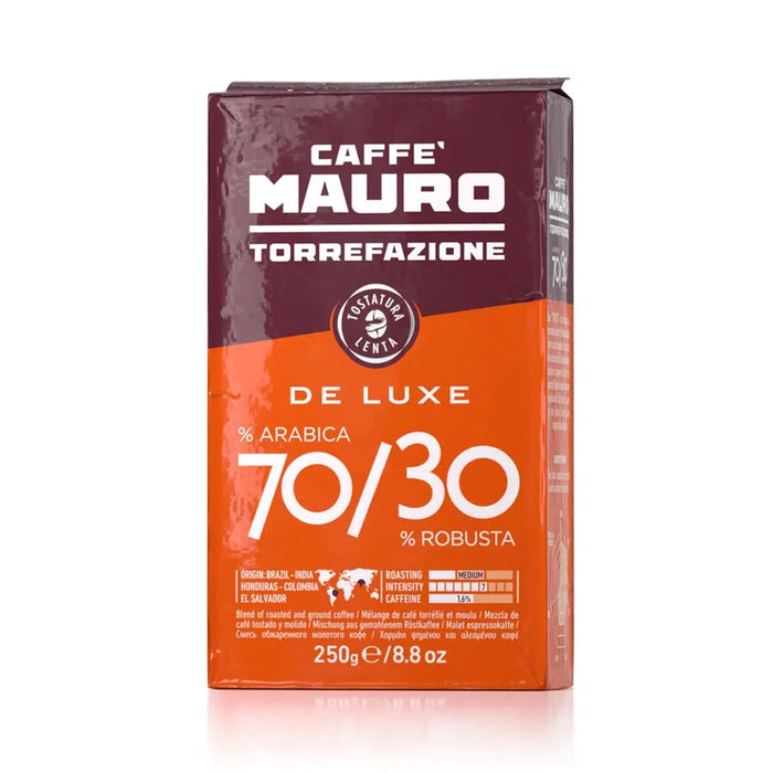 Caffe Mauro De Luxe Ground Espresso, 70% Arabica 30% Robusta, 8.8 oz | 250g