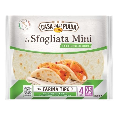 Casa Della Piada La Sfogliata Mini Flatbreads with Extra Virgin Olive Oil – 4 Count – 3.53 oz (100g)