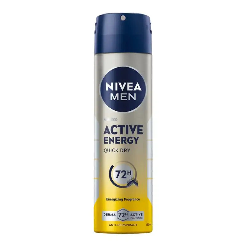 NIVEA MEN Active Energy Quick Dry 72H Anti-Perspirant Deodorant Spray, 5.07 fl oz (150ml) – Energizing Fragrance