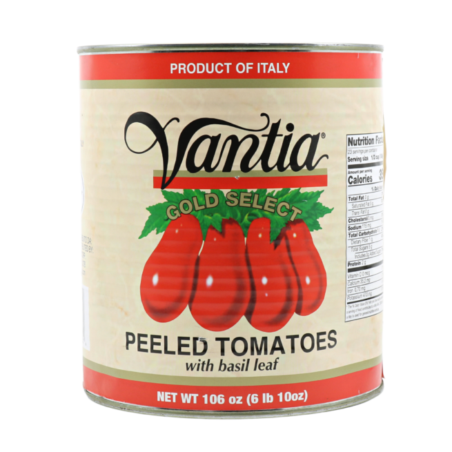 Vantia Gold Select Italian Peeled Tomatoes w Basil Leaf, #10 Can, 106 oz