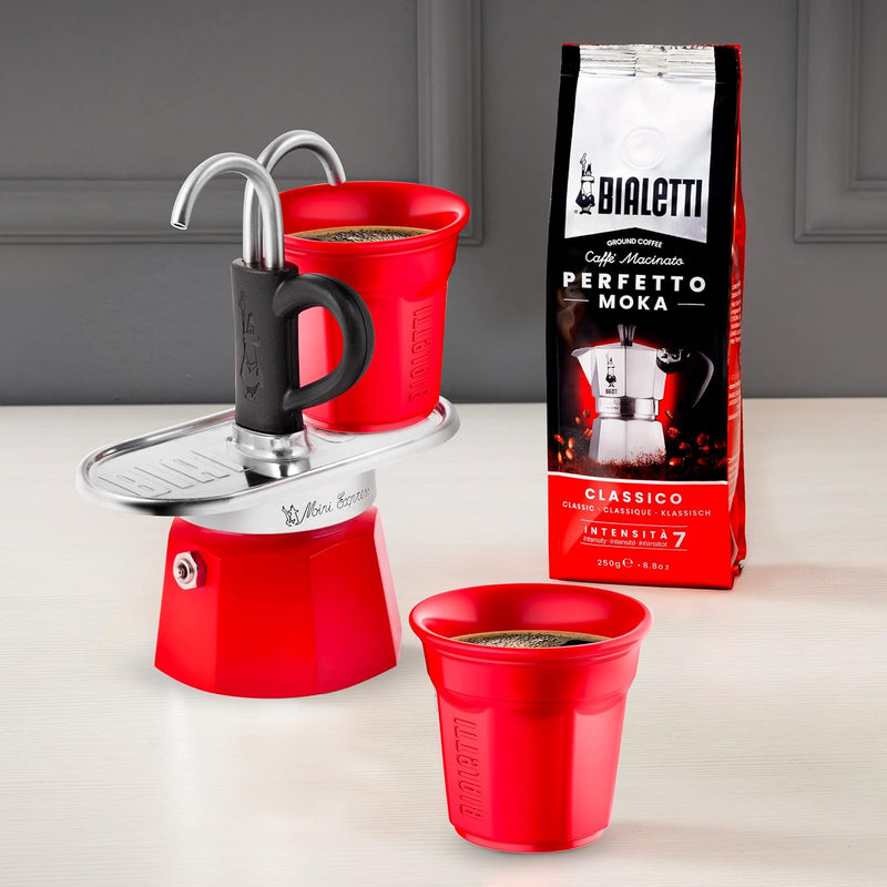 Bialetti Mini Express Color: Moka Set includes Coffee Maker 2-Cup (2.8 Oz) + 2  Glasses, Red, Aluminium