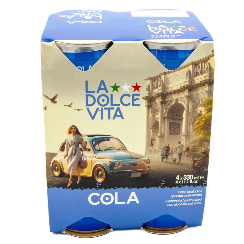 La Dolce Vita Cola, Imported From Italy, Real Sugar, Pack of 4 x 11 FL OZ
