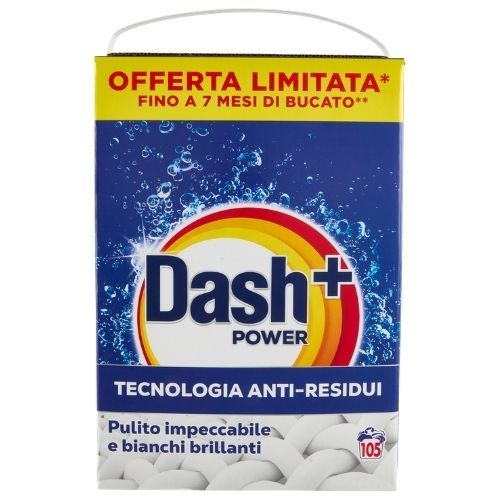Dash Power Extra Whitening Laundry Detergent Powder, 105 Washes – Italian Formula