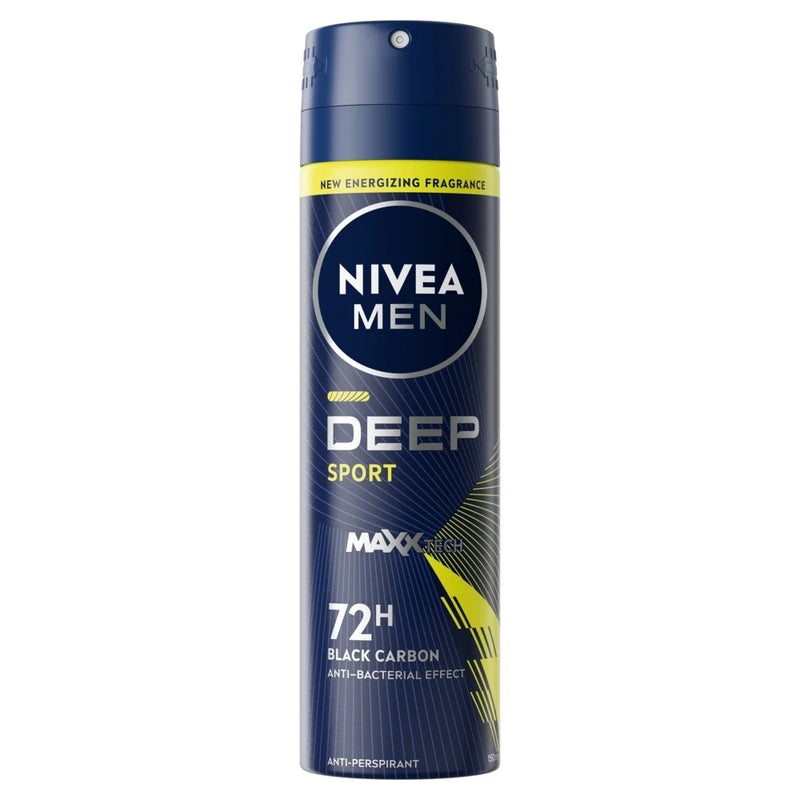NIVEA MEN Deep Sport 72H Anti-Perspirant Deodorant Spray, 5.07 oz (150ml) – Black Carbon