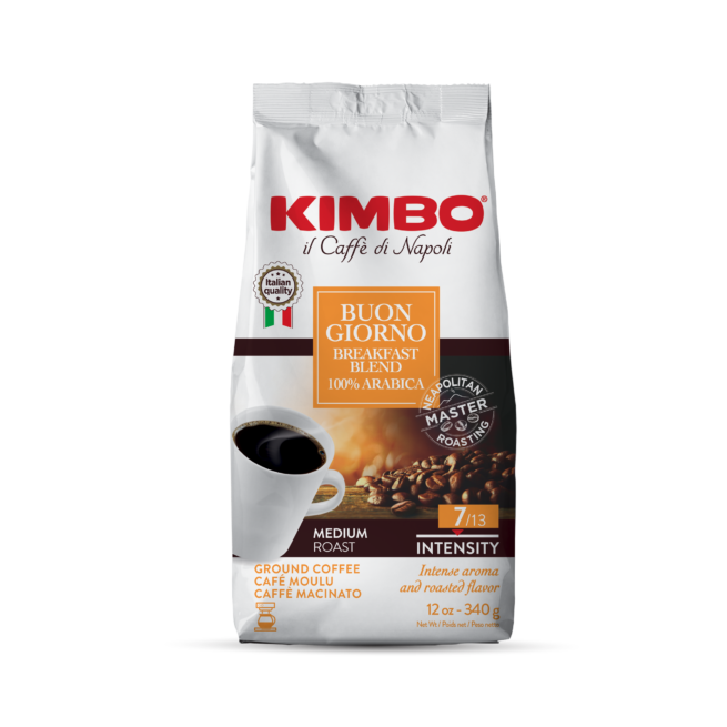 Kimbo Buongiorno Breakfast Blend Ground Coffee in Bag, 12 oz | 340g