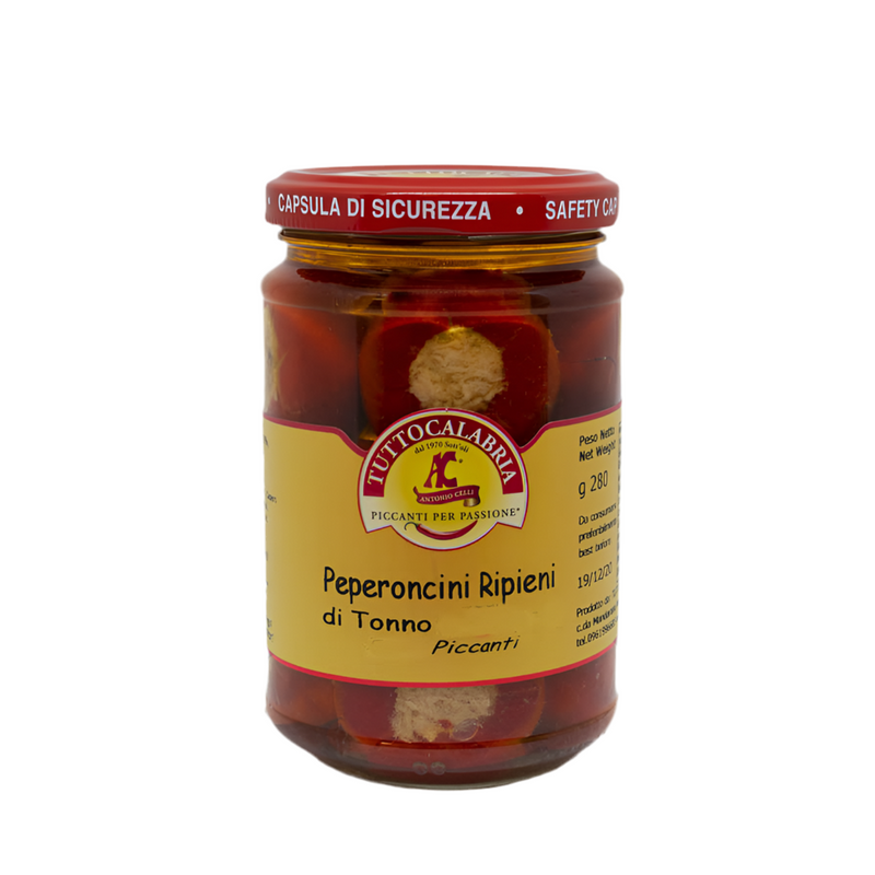 Tutto Calabria Hot Cherry Peppers Stuffed with Tuna, 10.2 oz | 290g