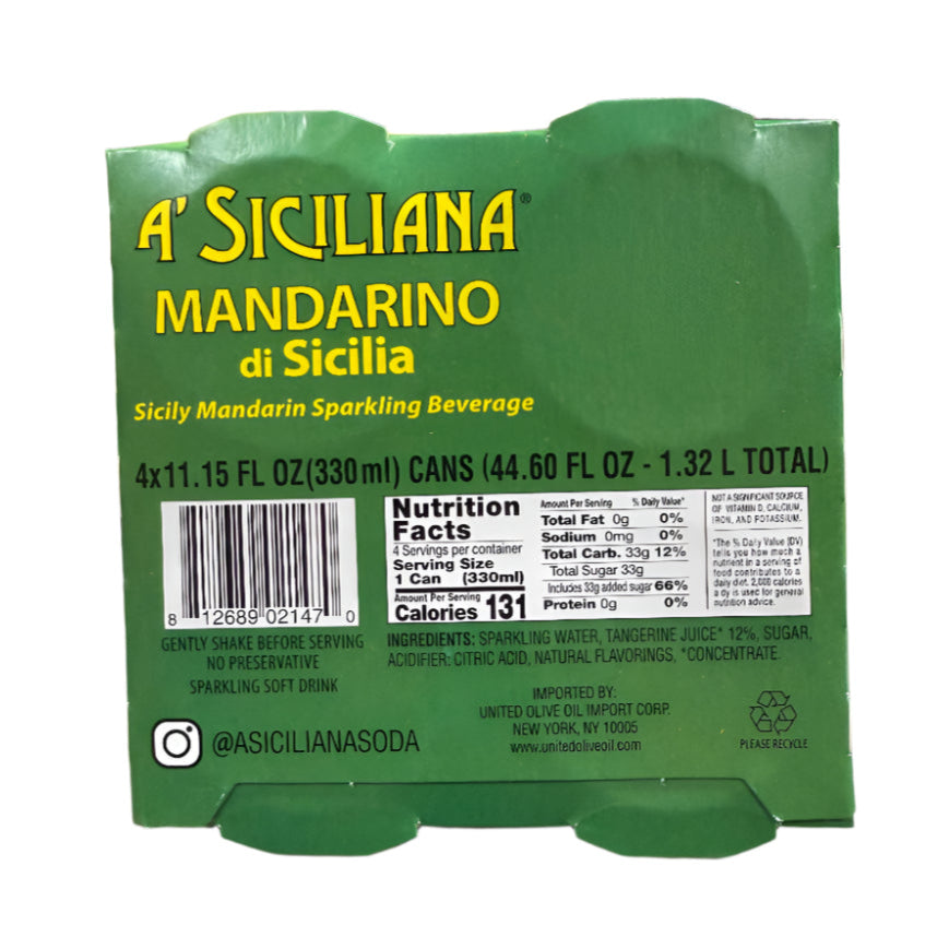 A' Siciliana Sicilian Mandarin Sparkling Beverage, Mandarino di