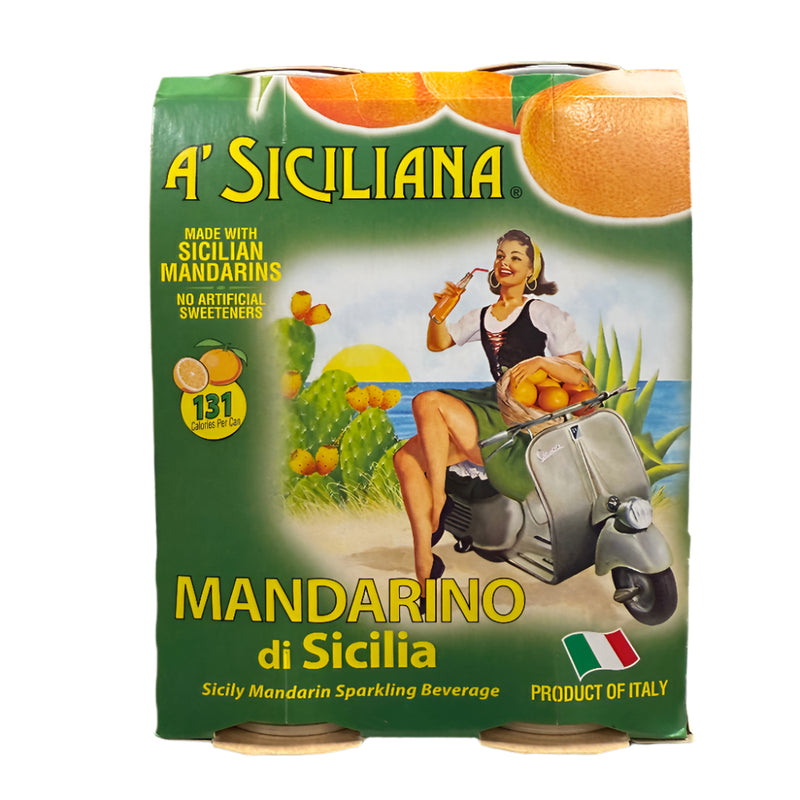 A' Siciliana Sicilian Mandarin Sparkling Beverage, Mandarino di Sicilia, 4 x 330ML Can