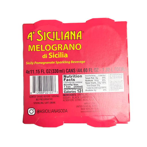 A Siciliana Melograno di Sicilia pomegranate sparkling beverage box on a floor.