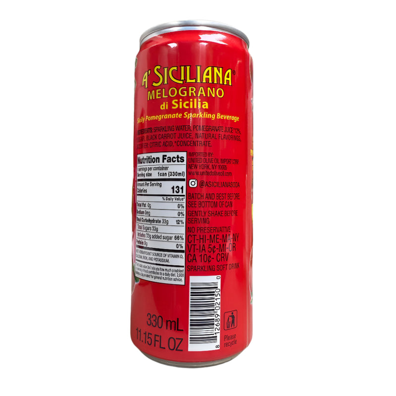 A' Siciliana Sicilian Pomegranate Sparkling Beverage, Melograno di Sicilia, 4 x 330ML