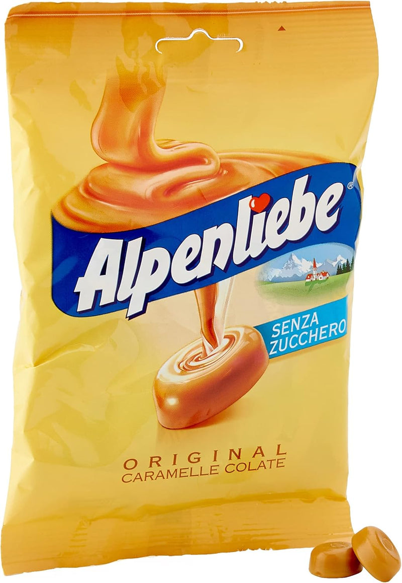 Alpenliebe candy package with a yellow background