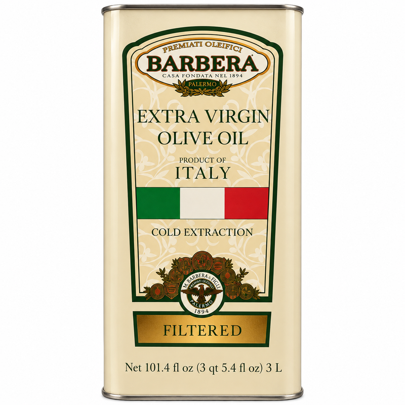 Barbera Filtered Extra Virgin Olive Oil, Cold Extracted, 101.4 fl oz (3L) – Product of Italy