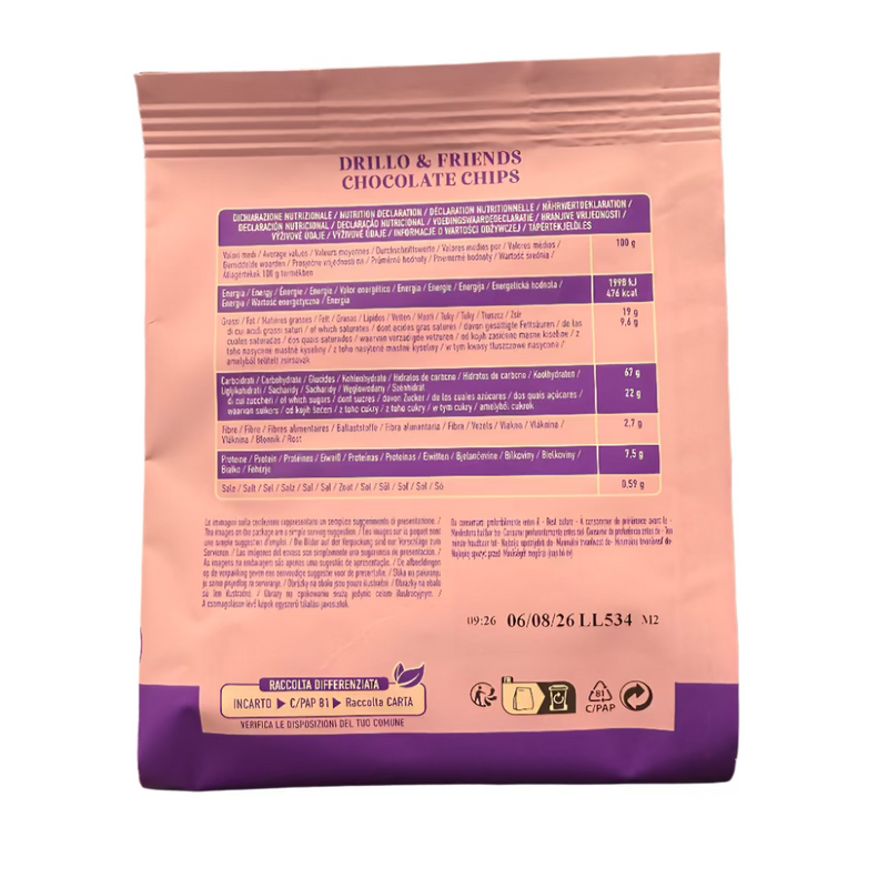 Bauli Drillo & Friends, Animal Shaped Cookies with Chocolate Chips, 5.2 oz | 150g