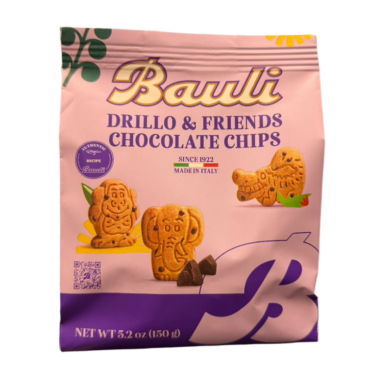 Bauli Drillo & Friends, Animal Shaped Cookies with Chocolate Chips, 5.2 oz | 150g