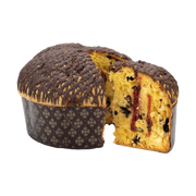 Panettone with a slice cut out on a white background