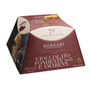 Borsari Panettone packaging with chocolate and amaretto flavor on a white background