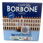 Caffè Borbone Napoli coffee packaging with a building illustration on a surface.