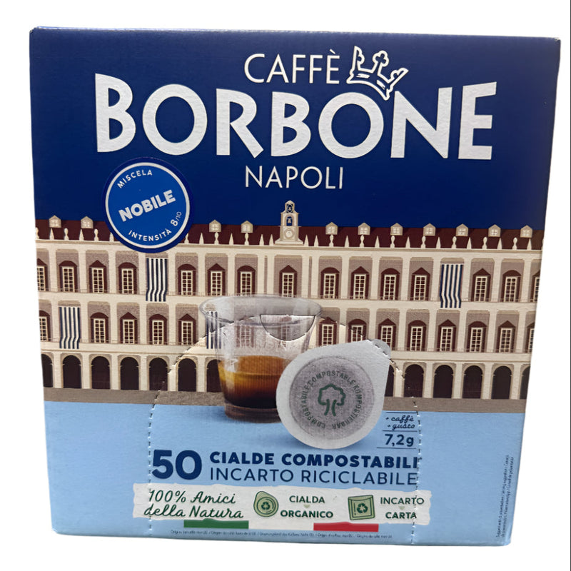 Caffè Borbone Napoli coffee packaging with a building illustration on a surface.