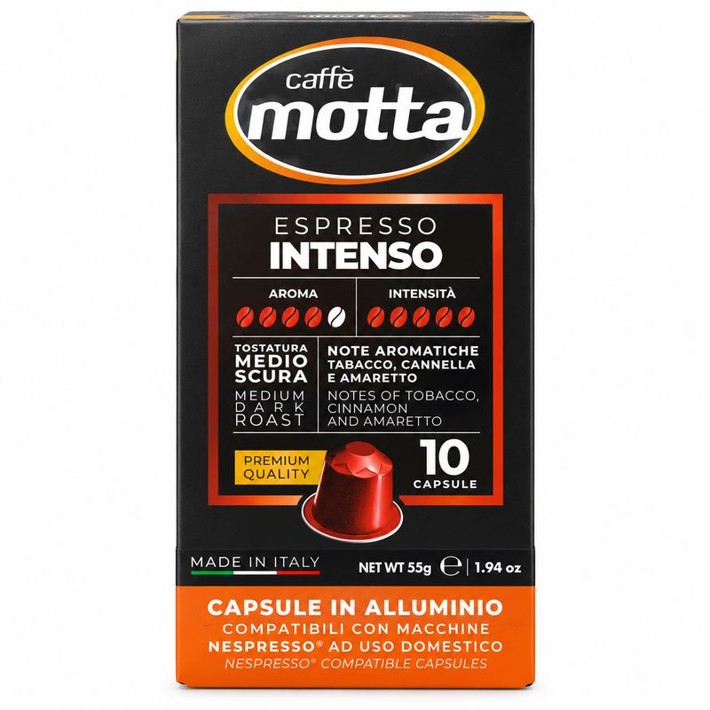 Caffè Motta Espresso Intenso Aluminum Nespresso Original Compatible Capsules, 10 Count – Medium-Dark Roast Italian Coffee