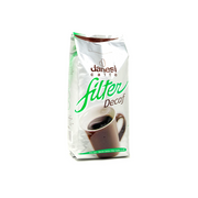 A bag of Danesi Cafe Filter Decaf coffee, featuring a white and green package design with an illustration of a coffee cup, set against a plain white background.