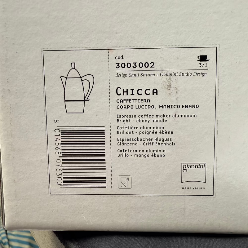 Carlo Giannini Chicca Black Handle, Espresso Coffee Maker Aluminium, 3/1 Cup