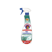 A bottle of Chanteclair WC Active-Foam Descaler with a spray nozzle, predominantly white with green and red accents, labeled for bathroom cleaning.